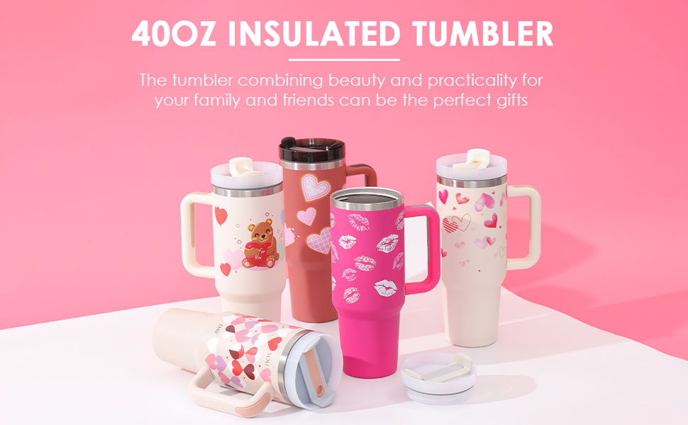40oz Insulated Stainless Steel Tumbler with Handle, Straw, and Lid