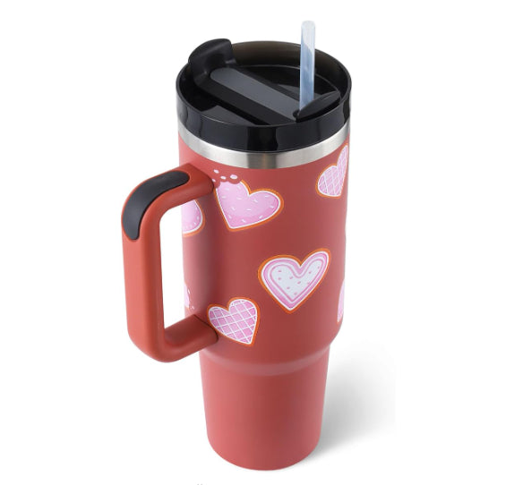 40oz Insulated Stainless Steel Tumbler with Handle, Straw, and Lid