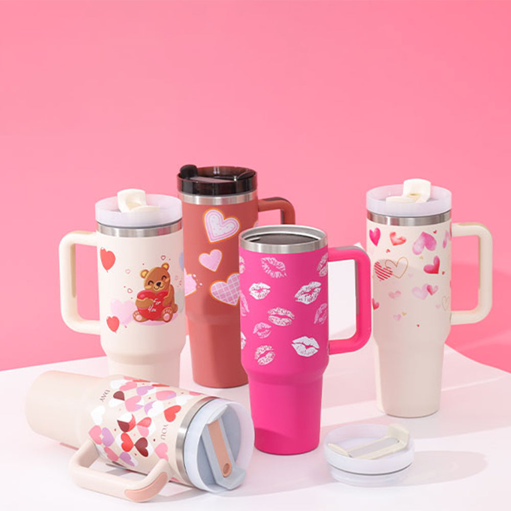 40oz Insulated Stainless Steel Tumbler with Handle, Straw, and Lid