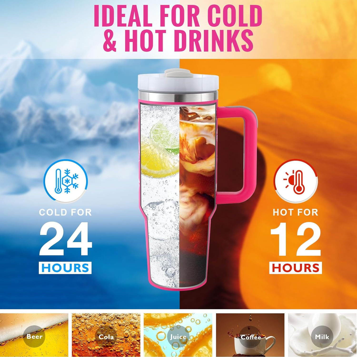 40oz Insulated Stainless Steel Tumbler with Handle, Straw, and Lid