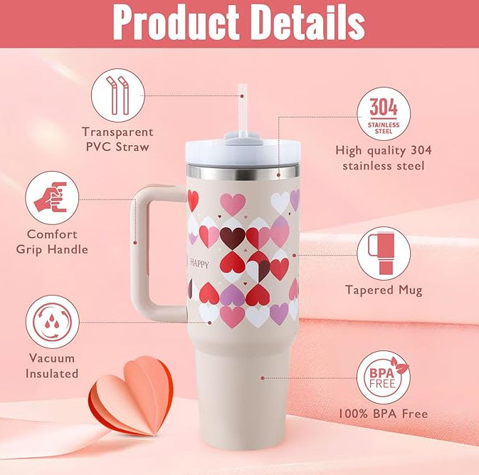 40oz Insulated Stainless Steel Tumbler with Handle, Straw, and Lid