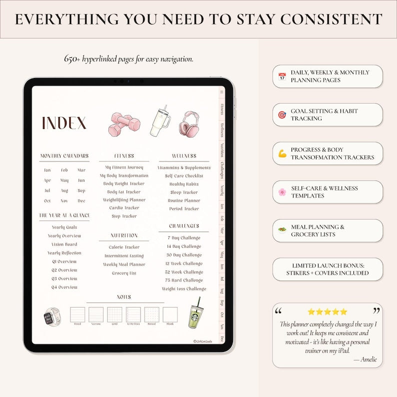 Digital Fitness Planner, Weight Loss Journal