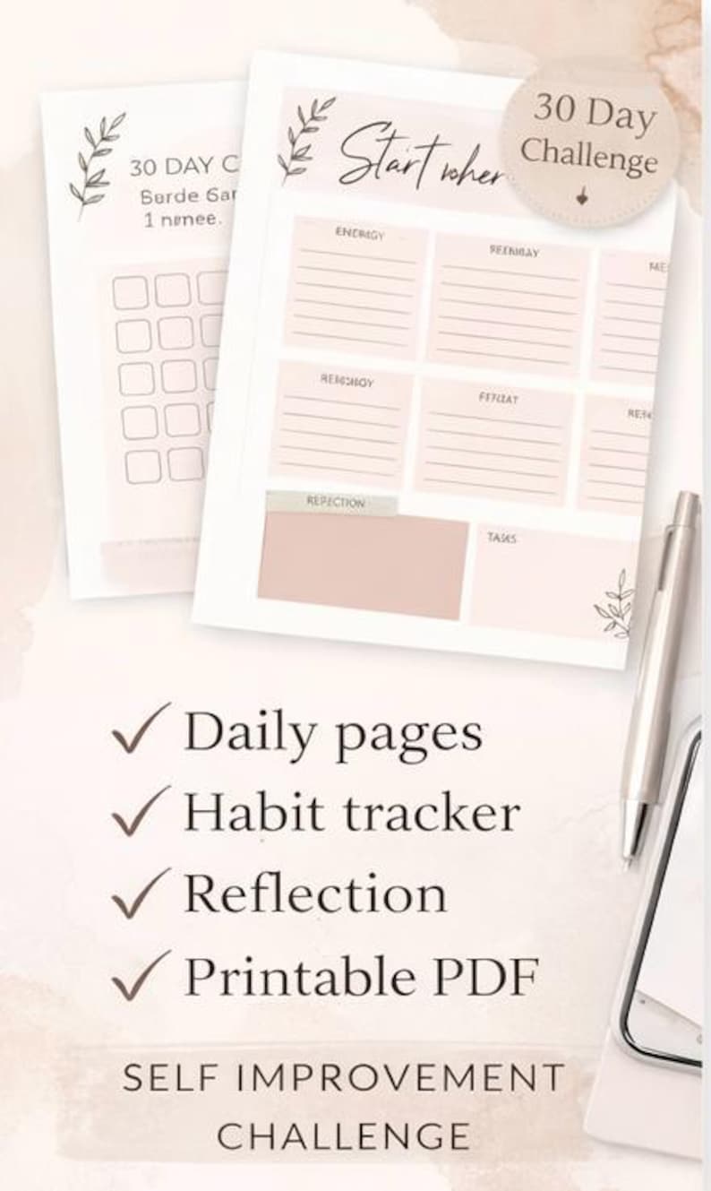 30 Day Discipline Reset Planner | Habit Tracker, Self Improvement Journal (Printable PDF)
